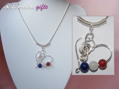 Patriotic themed Red white blue Agate heart music necklace