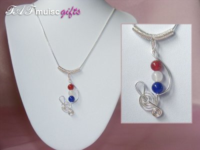 Patriotic themed Red white blue Agate music necklace