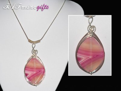 Pink Agate handmade music themed necklace