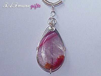 Pink druzy Agate handmade music themed necklace