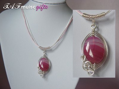 Pink oval Agate handmade music themed necklace