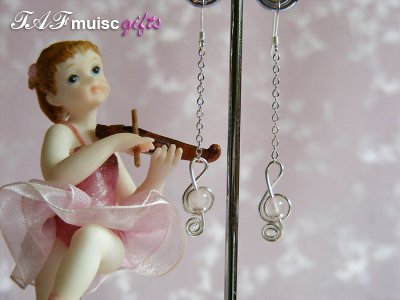 Pink rose quartz treble clef music themed earrings