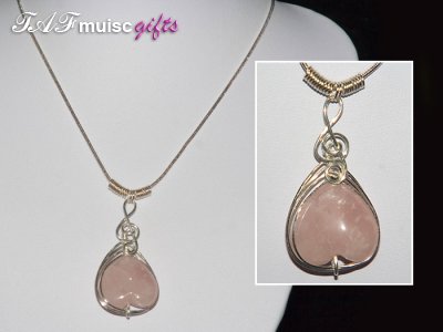 Rose quartz handmade music themed necklace