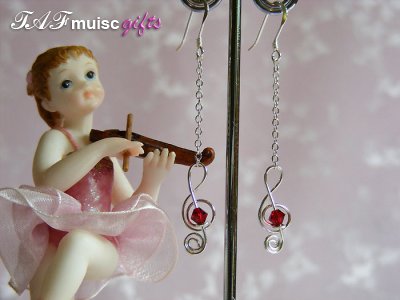 Siam red Swarovski crystal treble clef earrings