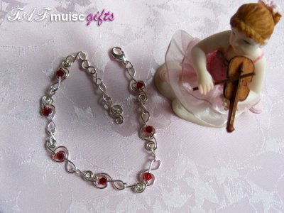 Siam red Swarovski crystal treble clef music themed bracelet