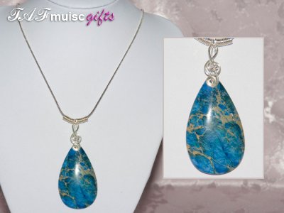 Sky blue Jasper handmade treble clef necklace