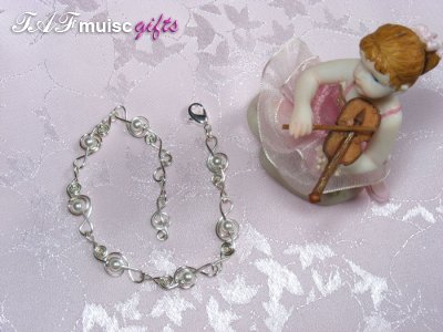 Swarovski white pearl treble clef music themed bracelet