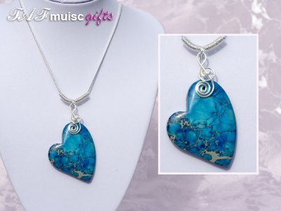 Treble clef blue heart Jasper necklace