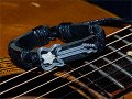 Unisex guitar glow star black leather bracelet 